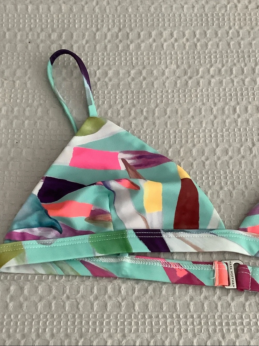Mara Hoffman Abstract Multicolor Bikini Top in Aqua, Pink, Purple, Yellow